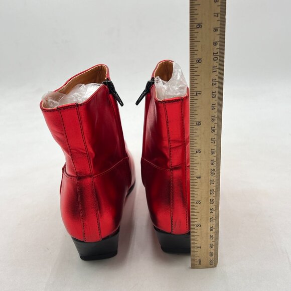 miss left Red Square Toe Low Chunky Heel Ankle Booties Chic Zip up Short Boot - Picture 4 of 7